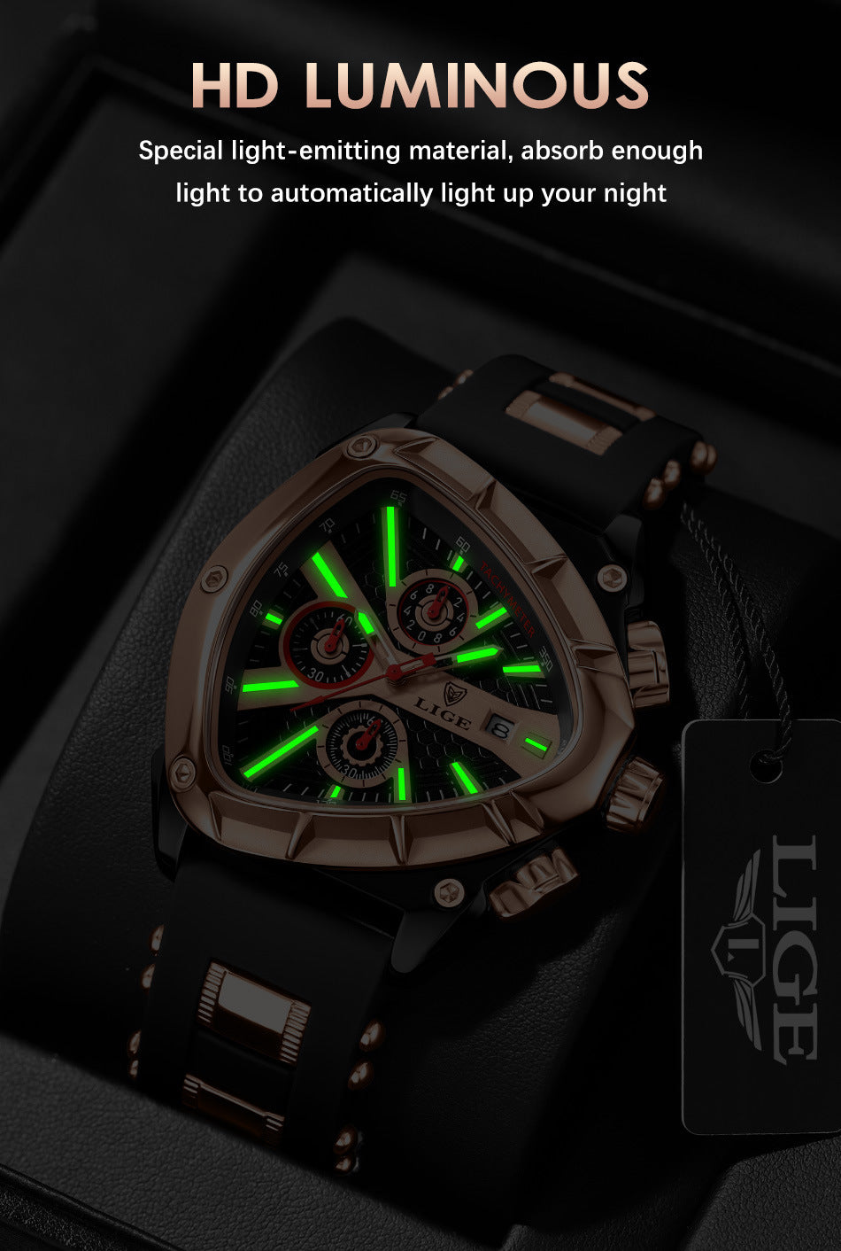 LIGE Polygon Multi-waterproof Luminous Calendar Men's Watch