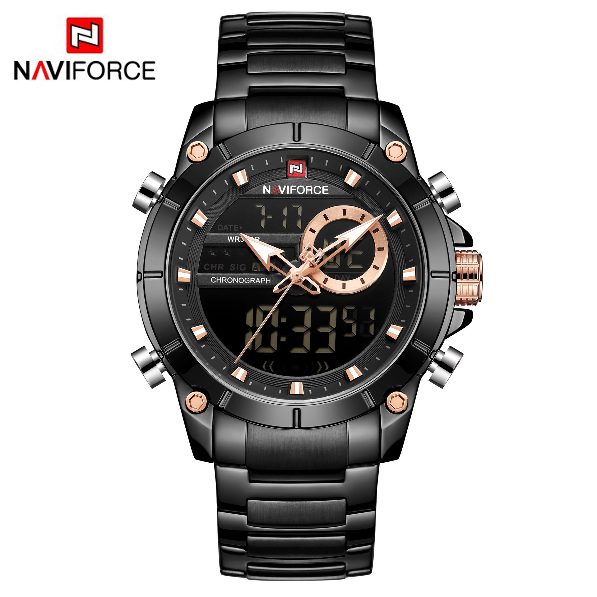 Electronic Watch Steel Belt Watch Waterproof Quartz Watch Sports Men&#039;s Watch