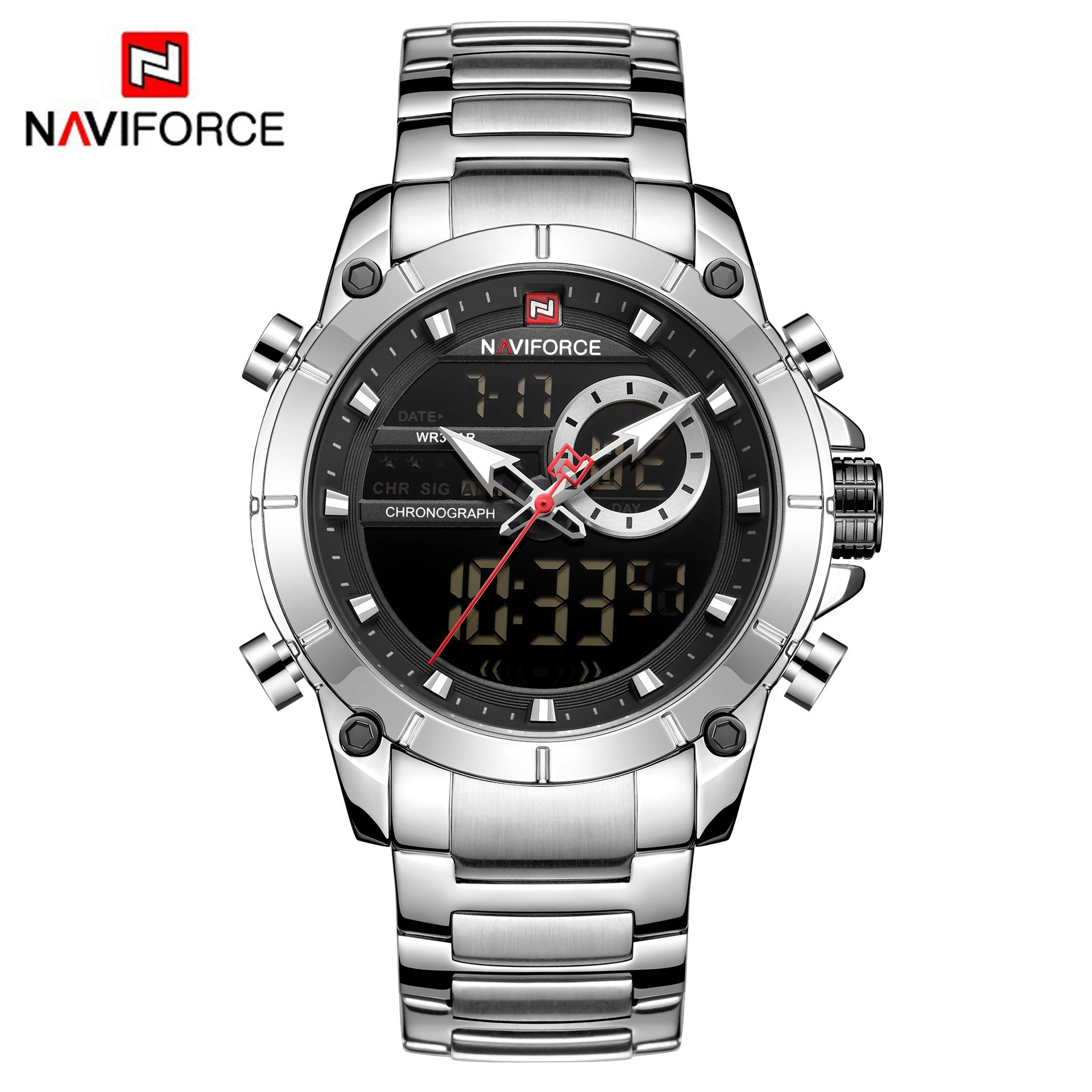 Electronic Watch Steel Belt Watch Waterproof Quartz Watch Sports Men&#039;s Watch