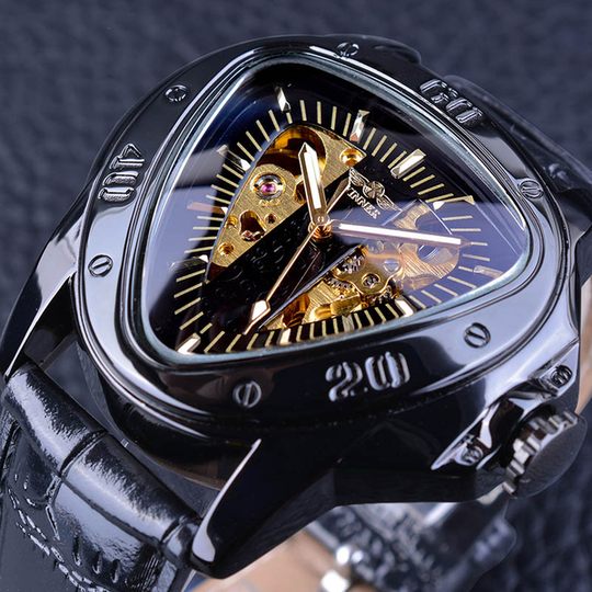 Watch Watch Hollow Triangle Automatic Mechanical Watch Men&#039;s Watch Men&#039;s Belt Watch Watch Waterproof