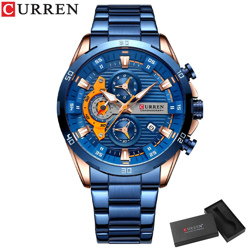 CURREN Stainless Steel Watches for Mens Creative Fashion Luminous Dial with Chronograph Clock Male Casual Wristwatches