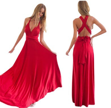 European And American Multi-wear Sexy Stunning Multi-rope Bandage Red Dress Long Dress