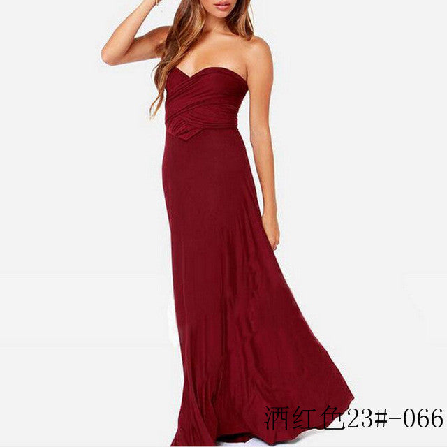 European And American Multi-wear Sexy Stunning Multi-rope Bandage Red Dress Long Dress