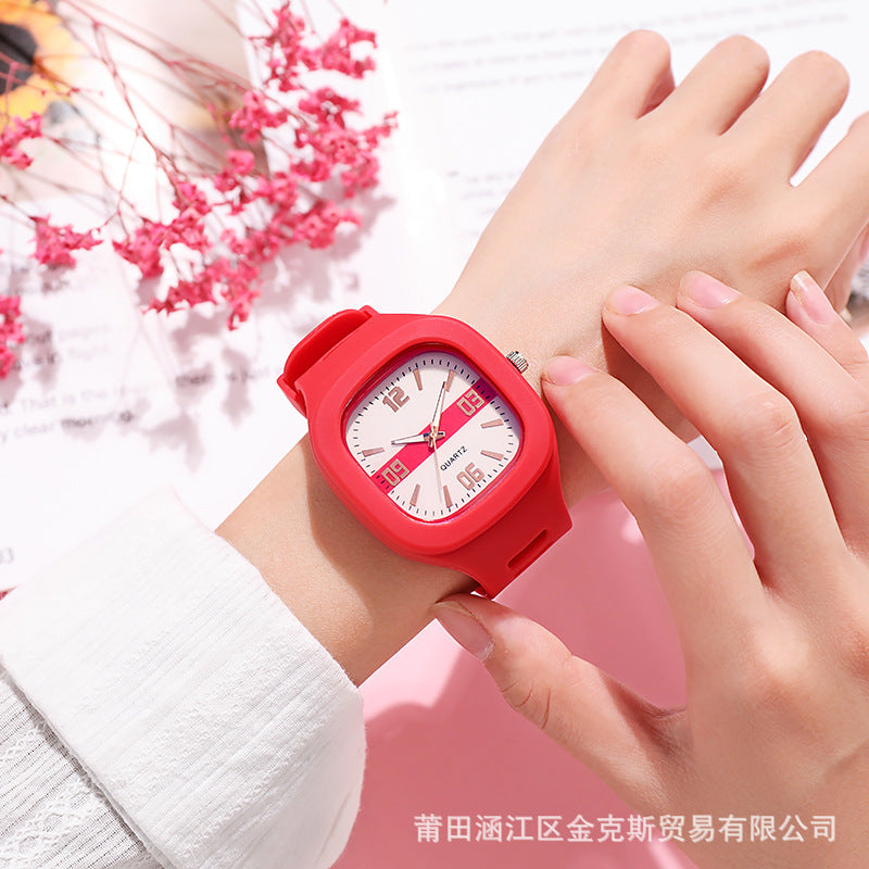 New Square Watch Female Ins College Style Square Silicone Male And Female Couple Models Korean Version Of The Trend Quartz Watch