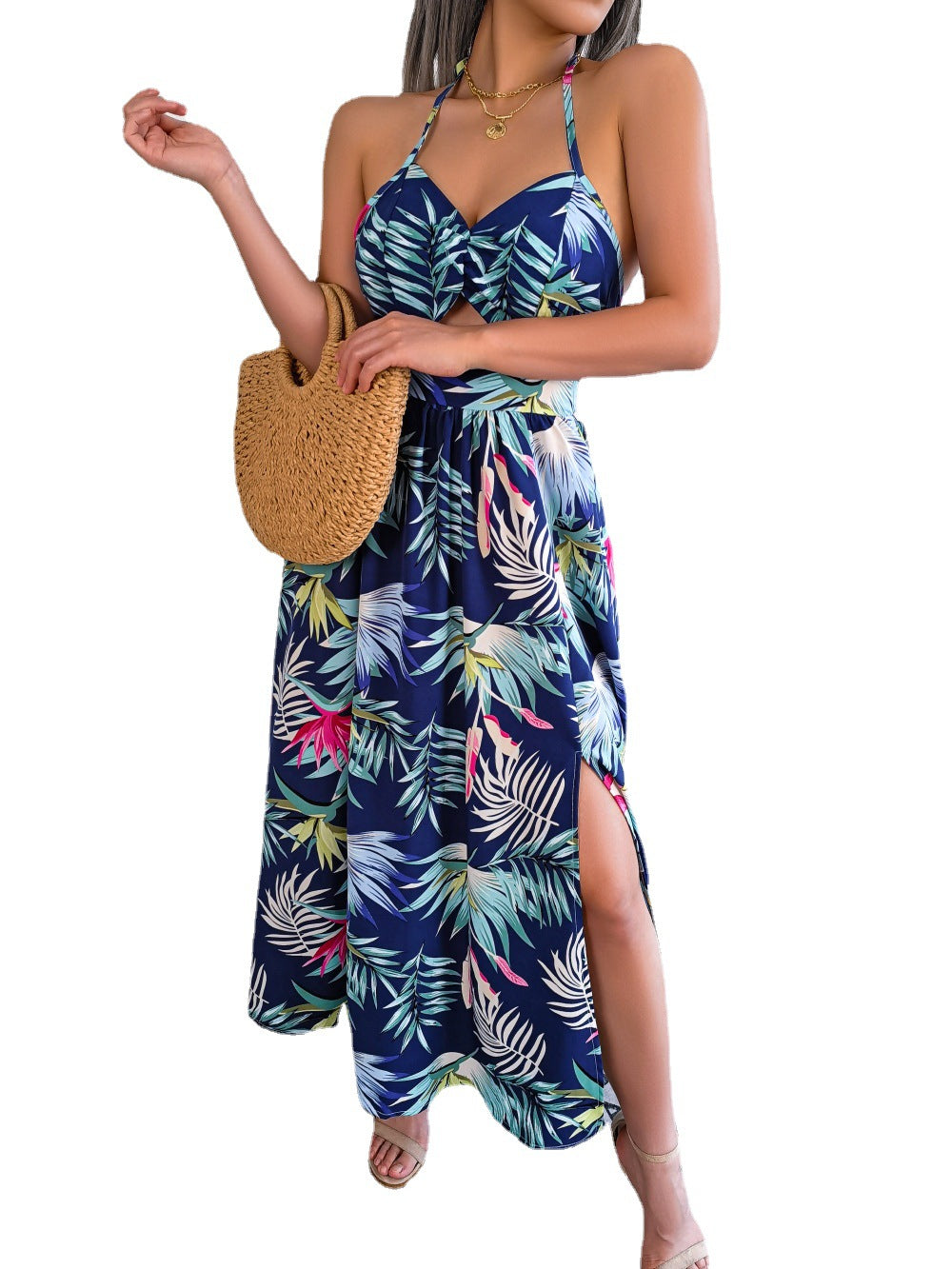 Flower Sleeveless Hollow Strap Dress Holiday Beach Dress