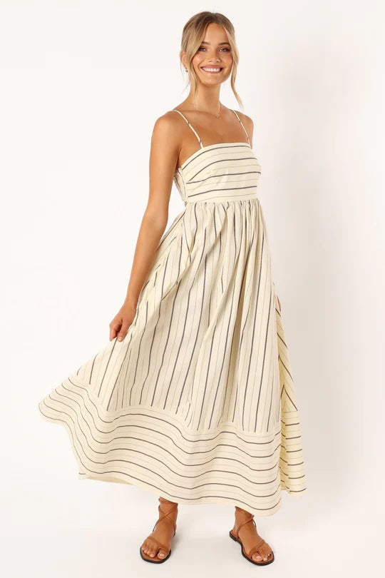 Striped Sling Backless Large Swing Fresh Style Dress -88111