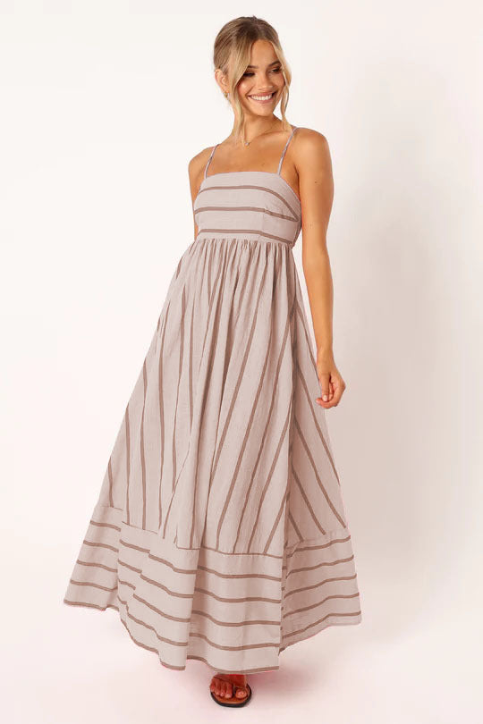 Striped Sling Backless Large Swing Fresh Style Dress -88111