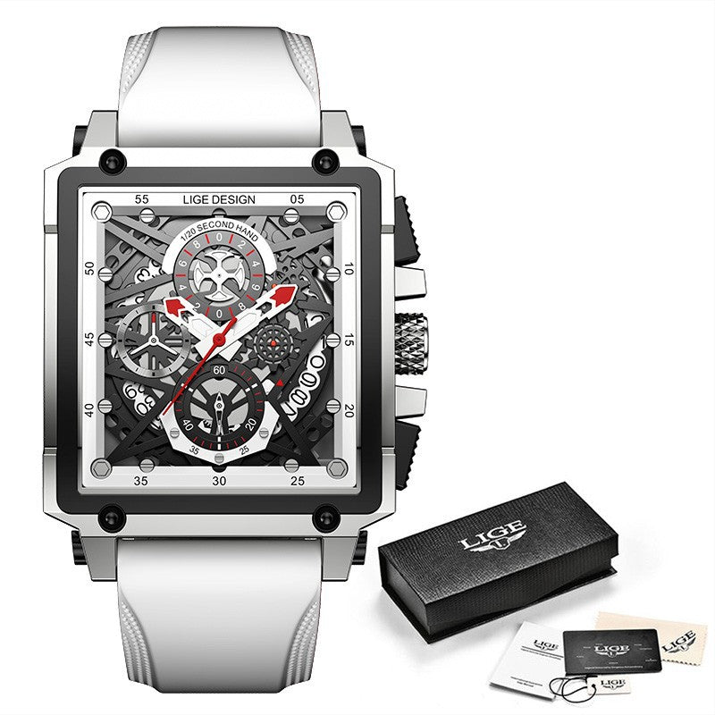 LIGE/LIGE Cross-border New Men&#039;s Watch Square Multi-function Chronograph 30M Waterproof Watch