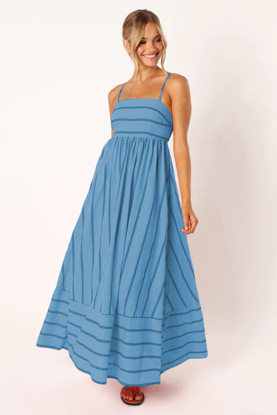 Striped Sling Backless Large Swing Fresh Style Dress -88111