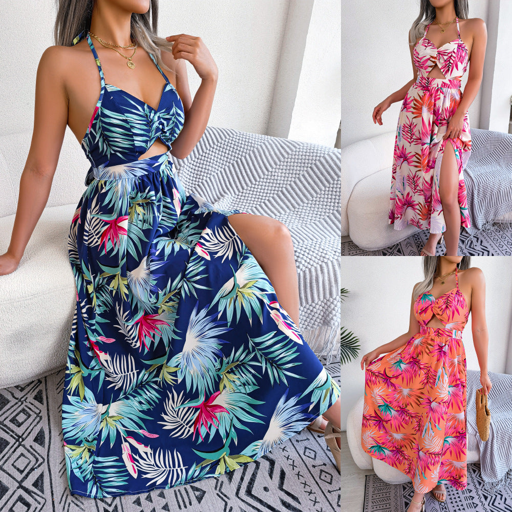 Flower Sleeveless Hollow Strap Dress Holiday Beach Dress