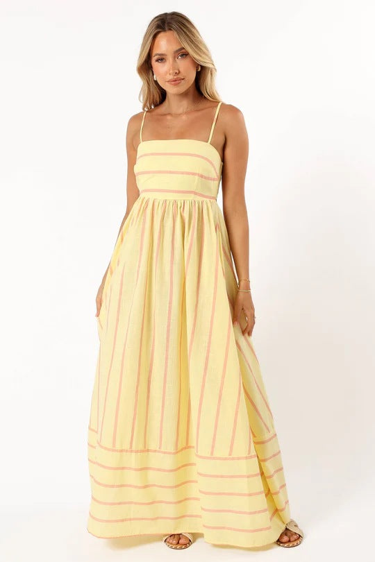 Striped Sling Backless Large Swing Fresh Style Dress -88111