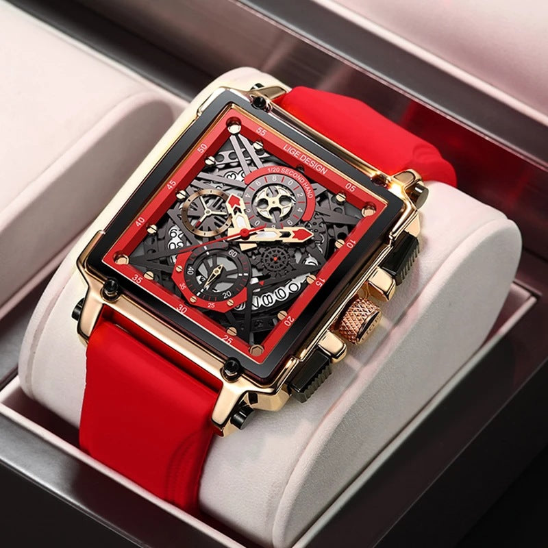 LIGE/LIGE Cross-border New Men&#039;s Watch Square Multi-function Chronograph 30M Waterproof Watch