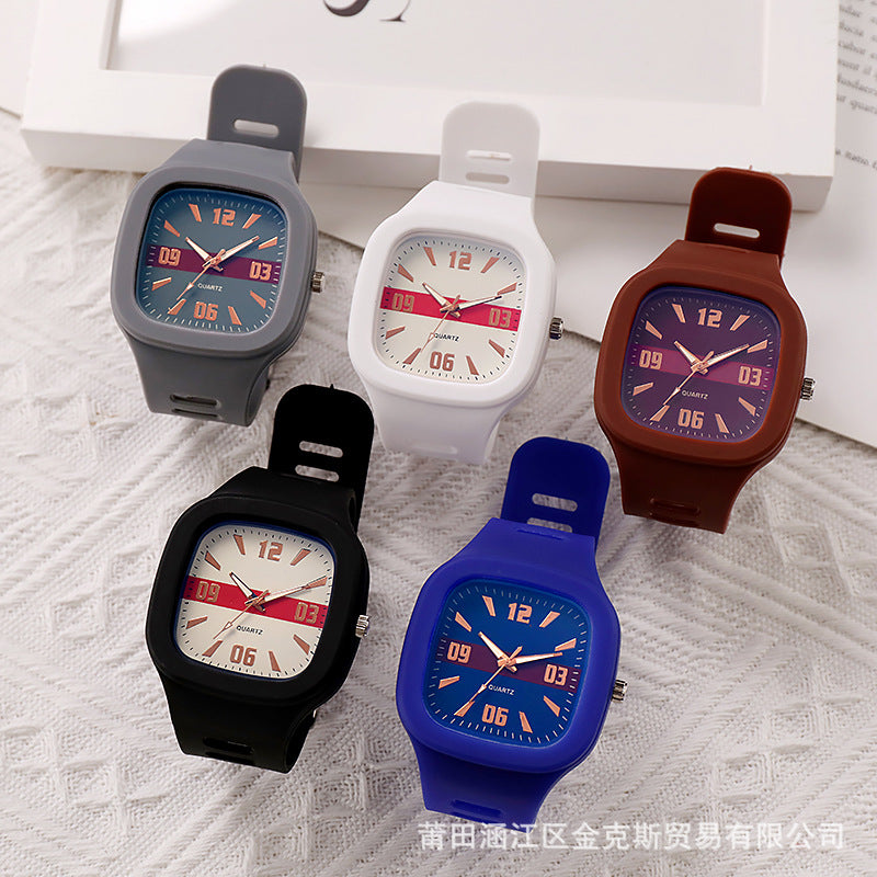 New Square Watch Female Ins College Style Square Silicone Male And Female Couple Models Korean Version Of The Trend Quartz Watch