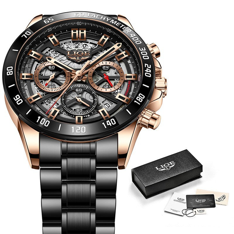 LIGE Dedicated Men&#039;s Quartz Watch Hollow New Concept Watch Multi-functional Waterproof Watch