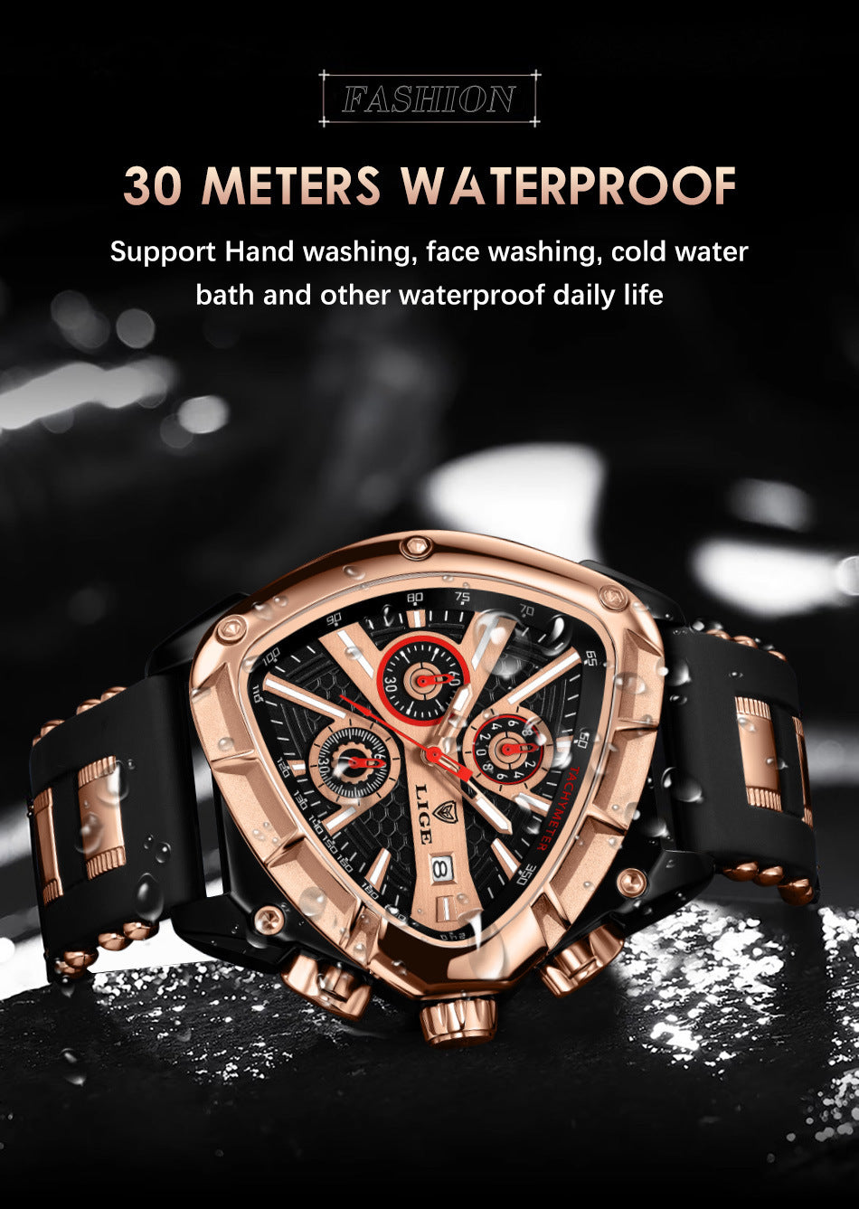 LIGE Polygon Multi-waterproof Luminous Calendar Men's Watch